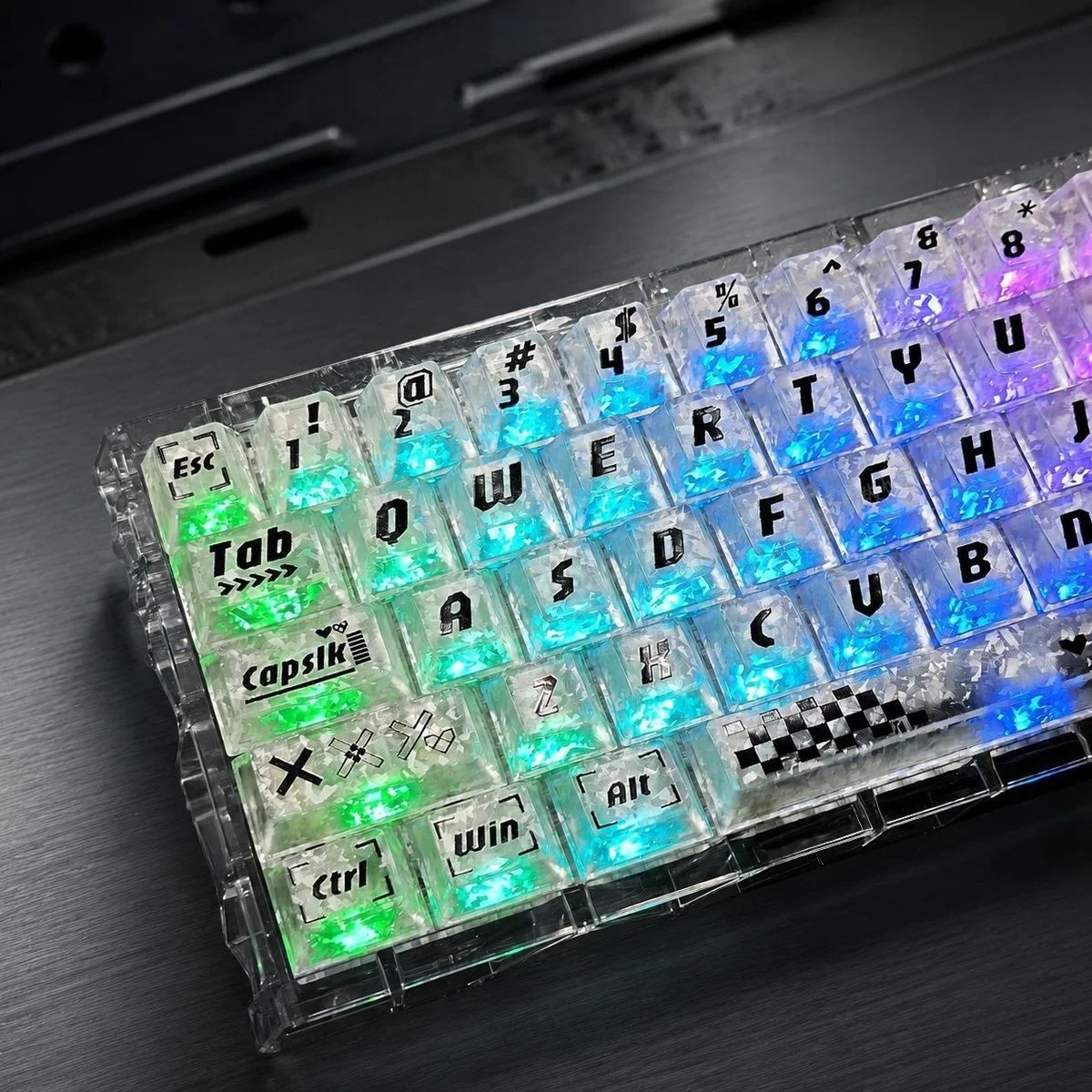 Printstream White Carbon Fiber Texture Transparent PC Keycaps Double Shot Cherry Profile Keycap for Gateron Mechanical Keyboard