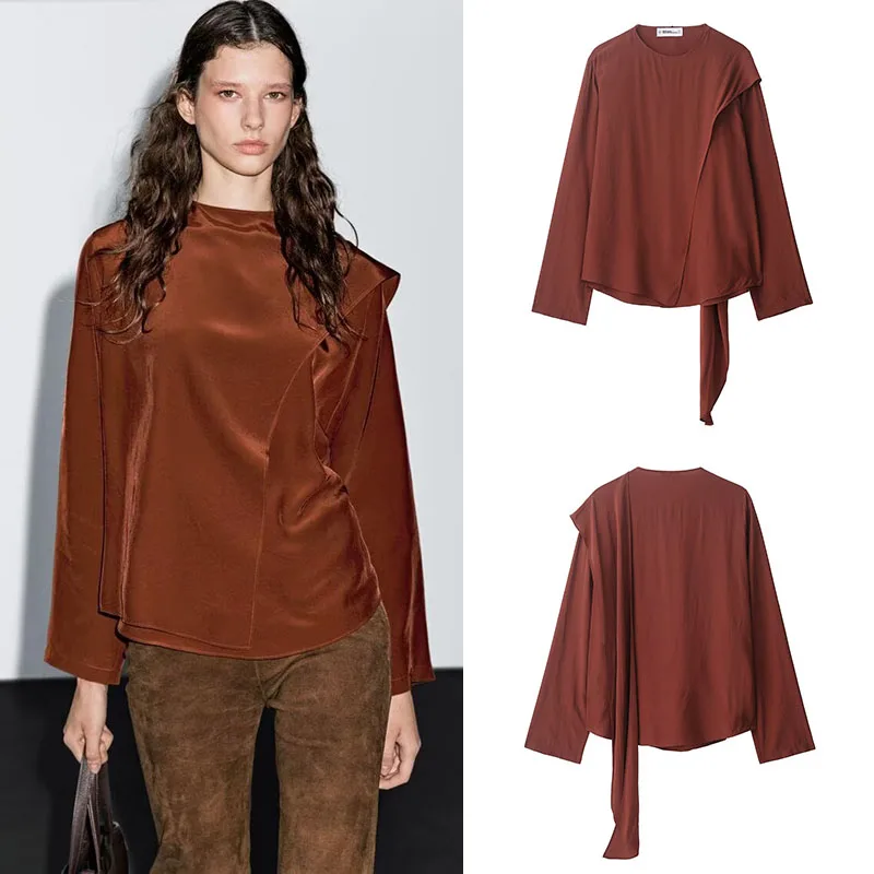 

N Sle Long Sve irt, женский новый осенний модный шарф с воротником, топ, женская одежда премиум-класса, не тонущая, стандартного кроя