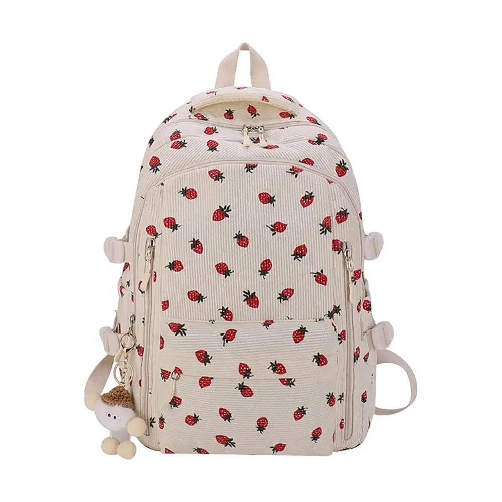 Necessities Backpack Sweet Color Strawberry Print Student Backpack with Multi Compartments for Pupil School Bag Outdoor