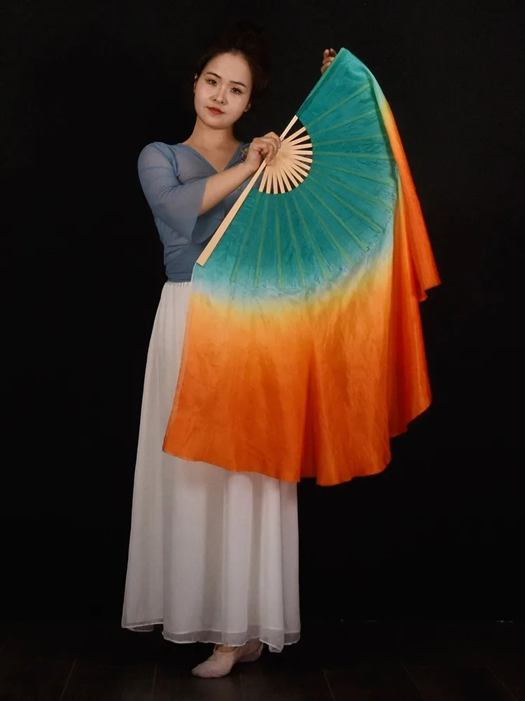 2 Layers Silk Veil 100% Real Silk Double Sided Fan Extra Long Colorful Flowy Belly Dance Props Stage Chinese Traditional Costume