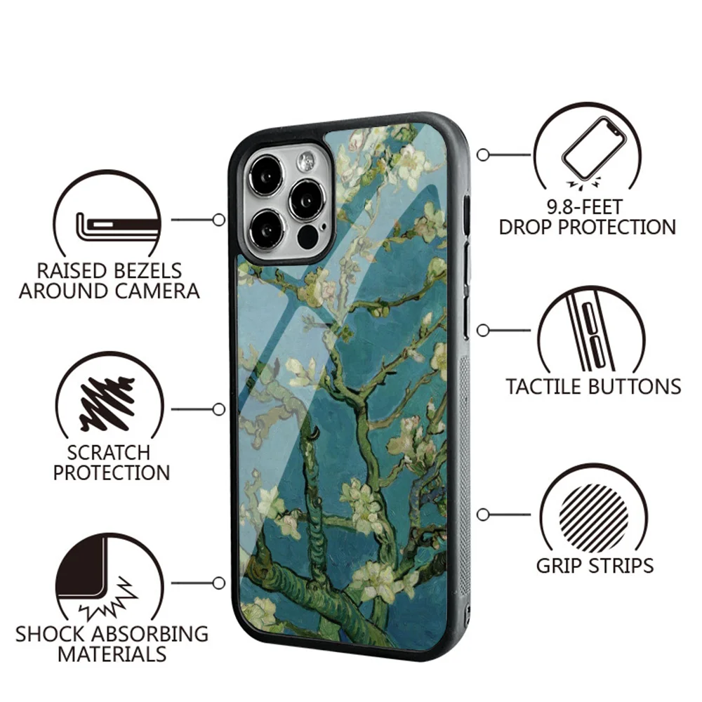 Blossoming Almond Tree Phone Case For IPhone 11 12 13 14 15 Plus Pro Max Mirror Acrylic PC TPU Cover