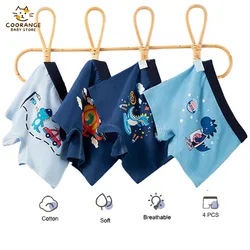 4Pcs Boys Boxers Breathable Children Boxer Briefs Cotton Cozy Comfy Kids Underwear Dinosaur Patterns Toddler Knickers 2-13Years