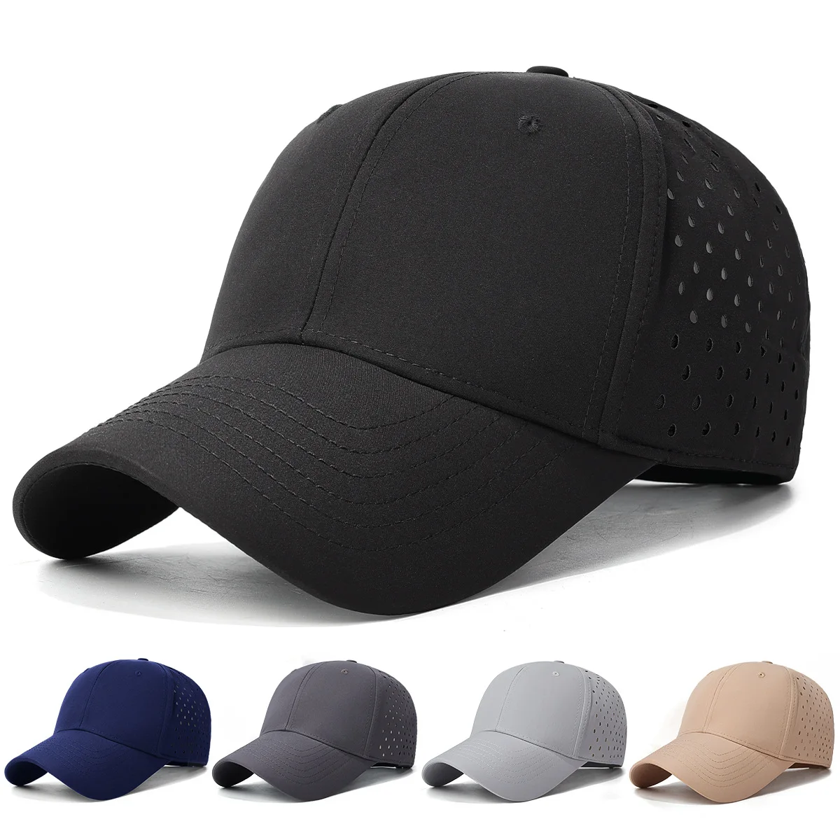 Hochwertige Präzisions-Baseballkappe mit vorgebohrter Hardtop-Flachplatte, Outdoor-Sportvisier, Sechslinien-Entenschnabelmütze