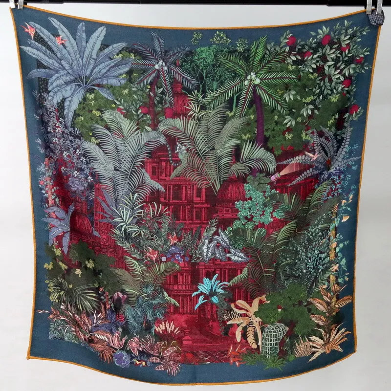 

Multifunctional Silk Woolen Scarf Rainforest Dual-Sided Color-Differing Square awl Versatile Busin Sle Floral Pattern ...