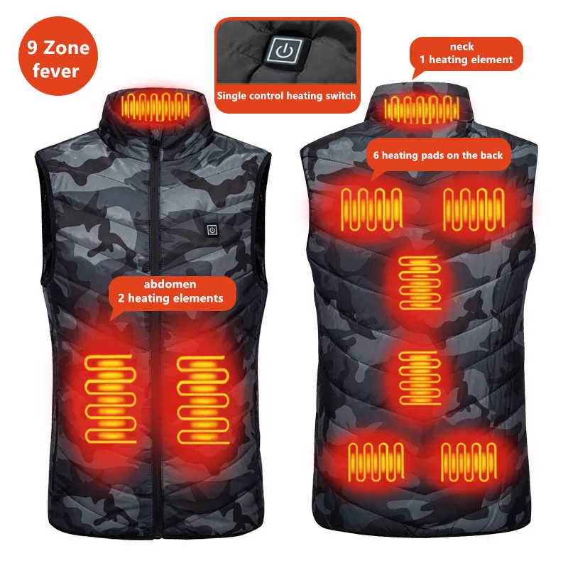

Новый мужской повседневный теплый электрический жилет с воротником-стойкой, зимнее пальто без рукавов с USB-портом и интеллектуальным подогревом (без Power Bank)
