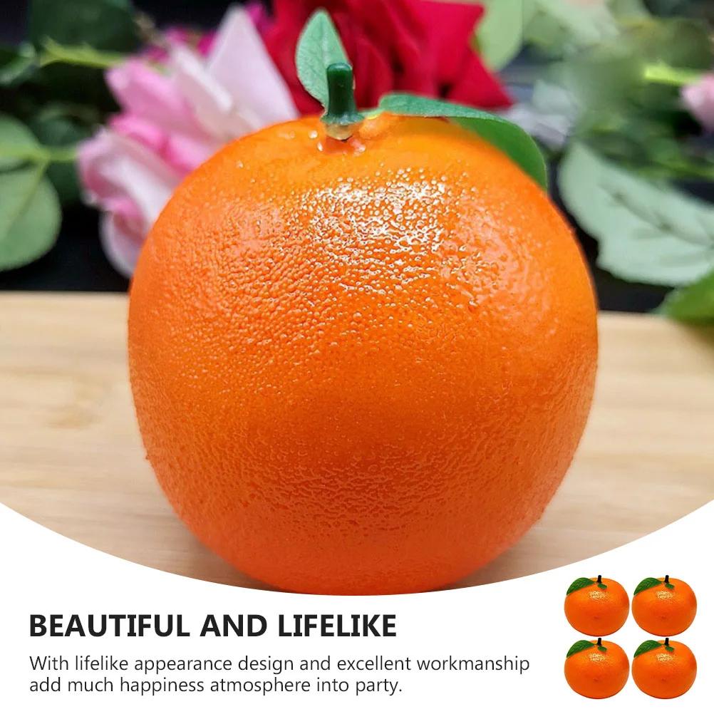 4 Pcs Decor Oranges Fruit Ornaments Fake Simulation Models Fashion Desktop Adornment with Leaves Household Artificial