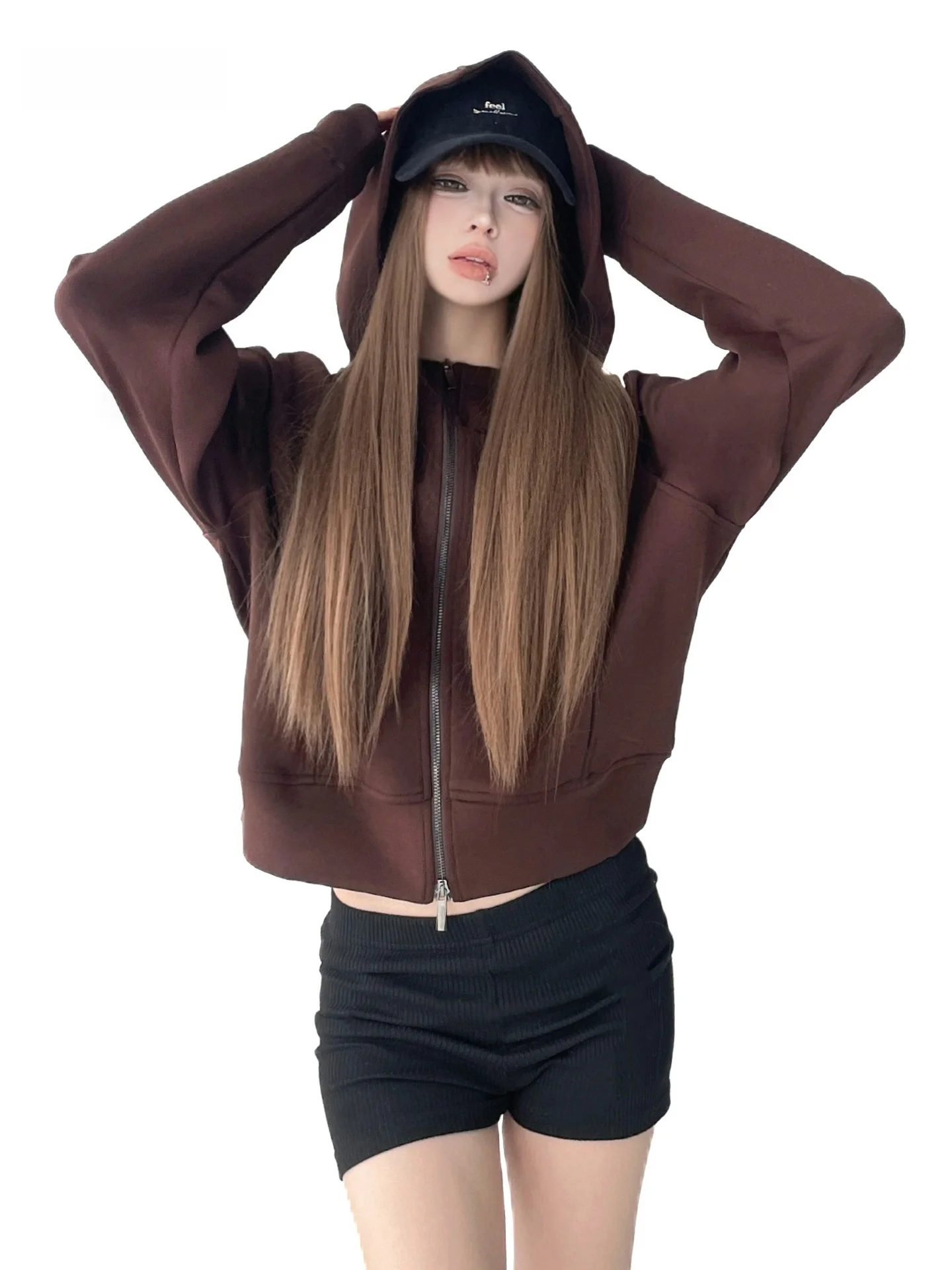 

Облегающий американский кардиган с капюшоном, свитер, женский тройник, сексуальная девушка, высококачественная верхняя одежда из полиэстера, смеси хлопка