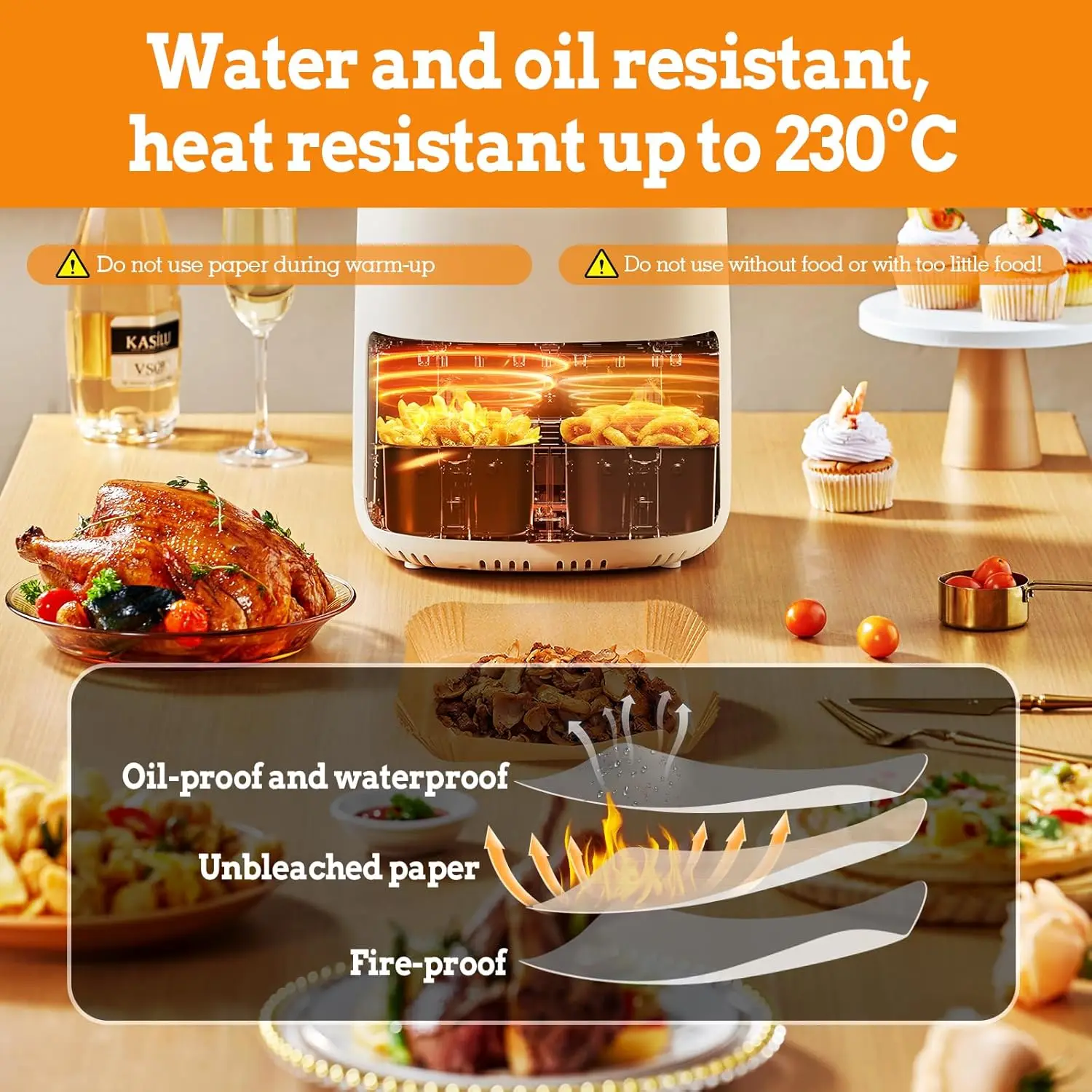 قالب ورق Airfryer مستطيل غير لاصق لـ Ninja، Princess 8L، Innsky 8L، Emphsism 9L، Panana 9L، Tower 9L، Masterpro 9L، LLIVE