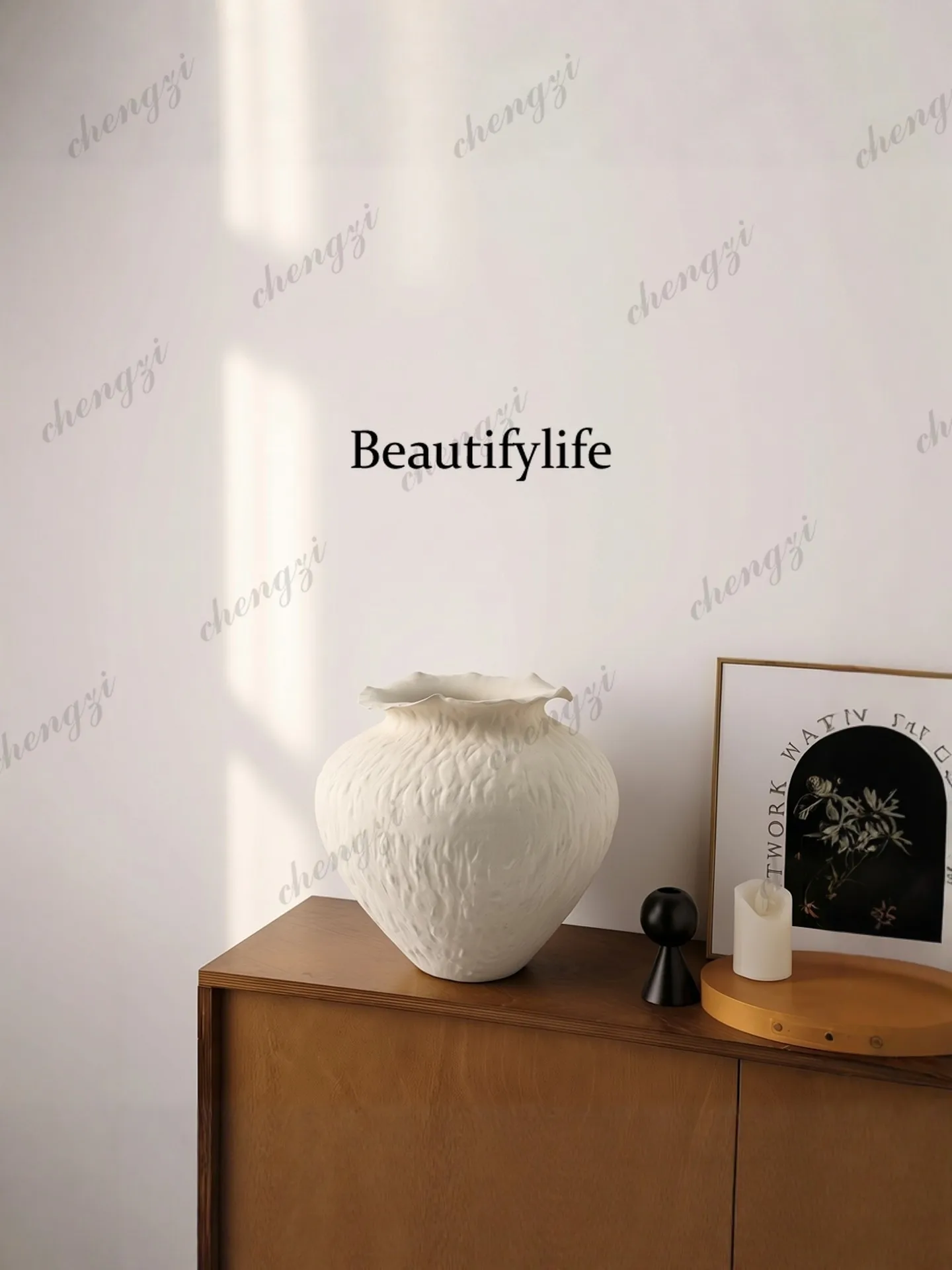 Wabi-sabi mid-period brushstrokes, high-temperature ceramic vases, artist residence, model room, tea room, Chinese style