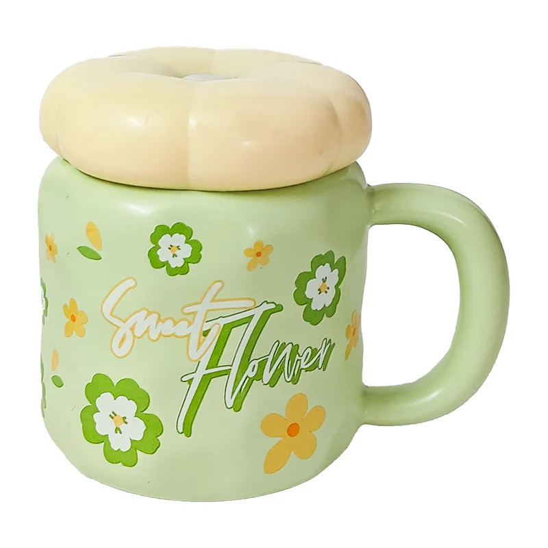 Cute Ceramic Cup with Lid High Value Ins Style Home Couple Water Cup Gift Creative Souvenir Mug Coffee Cups Fresh Coffee Mug