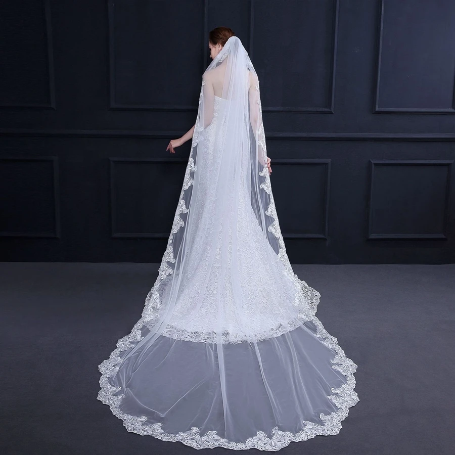 New Arrival White Ivory Lace Edge Cathedral Wedding veils 2023 Bridal veil wedding Accessoires mariage Voile de mariée hochzeit