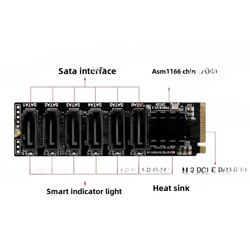 For 3M2 M-key Pci-e3.0 To Sata 6g Expansion Nas Synology Hard Disk Asm1166 Support Pm