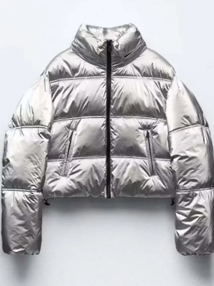 Jaqueta bomber de algodão gola Stand feminina, casacos casuais de manga longa, parkas acolchoadas com zíper, moda feminina, streetwear quente, inverno