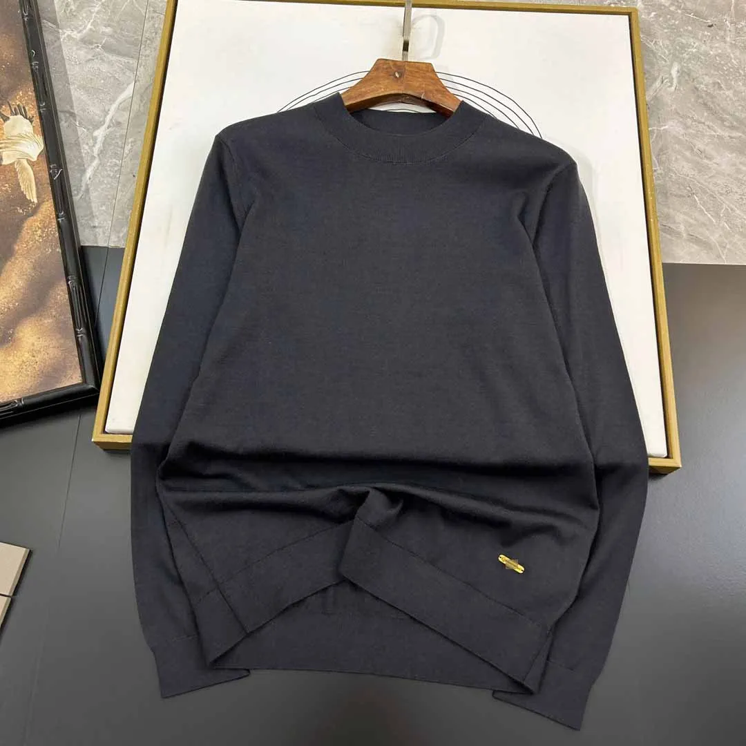 2025 DIKU Autumn and winter men's round neck wool sweater, suede strip stand up collar, half zipper wool blend pullover sweater