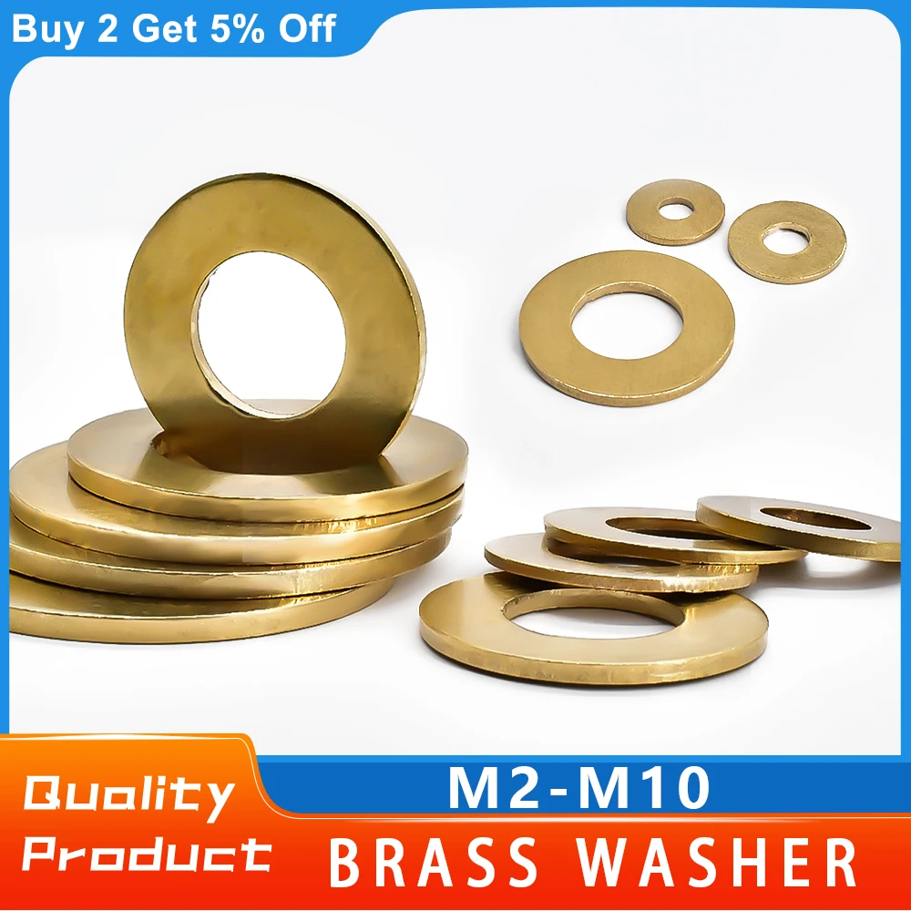 Flat Brass Washer O Ring Solid M2 M3 M4 M5 M6 M8 M10 M12 M14 M16 M18 M20 Brass Oring Gasket Shim Copper Metal Meson Pad Spacer