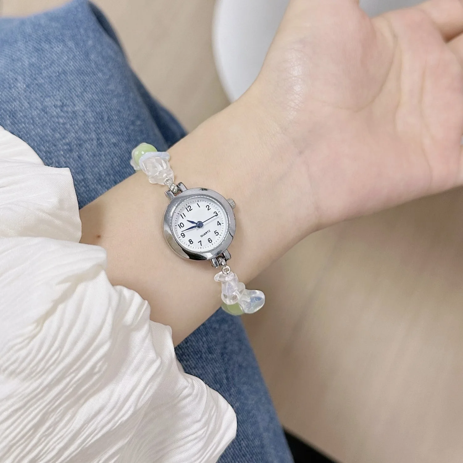 Women's Adjustable Gemstone Beaded Quartz Watch
