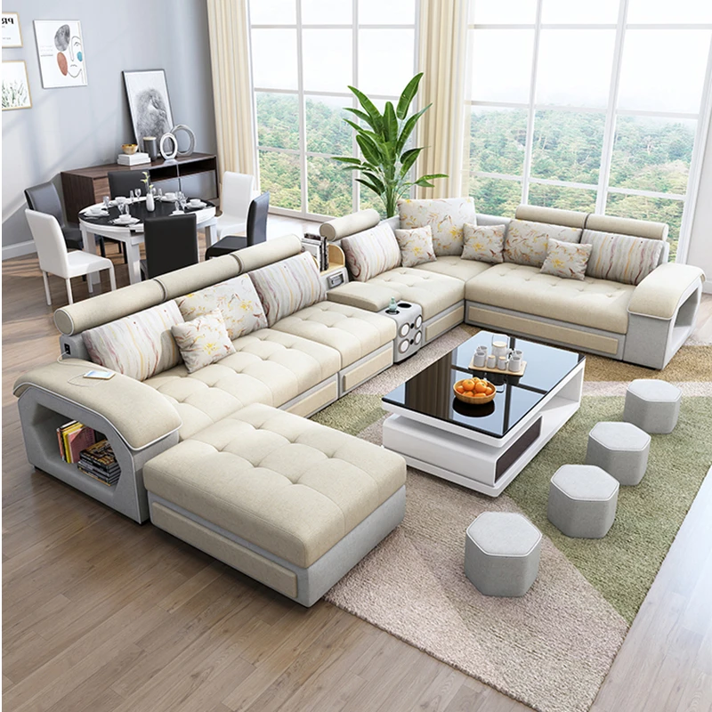 Factory direct high quality European style luxury functional fabric living room sofa set