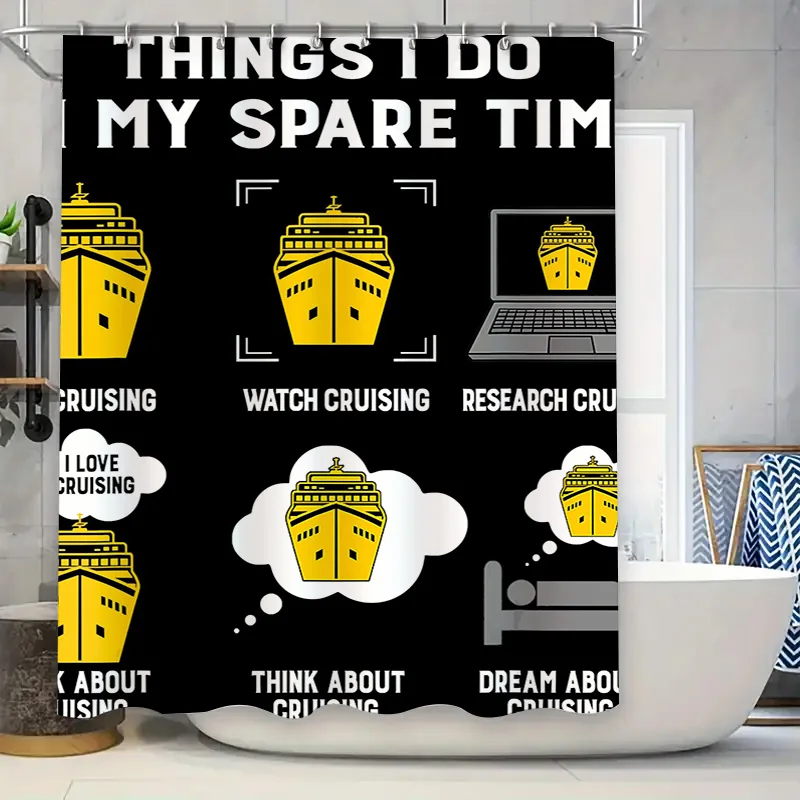 

Просторная модная занавеска для душа с круизным кораблем, черный и желтый узор, водонепроницаемая ткань для украшения ванной комнаты