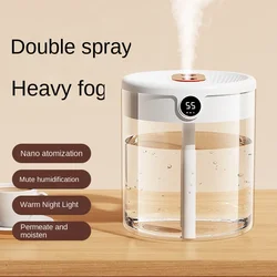 New 2L dual spray air humidifier large capacity household mute bedroom office night light digital display humidifier