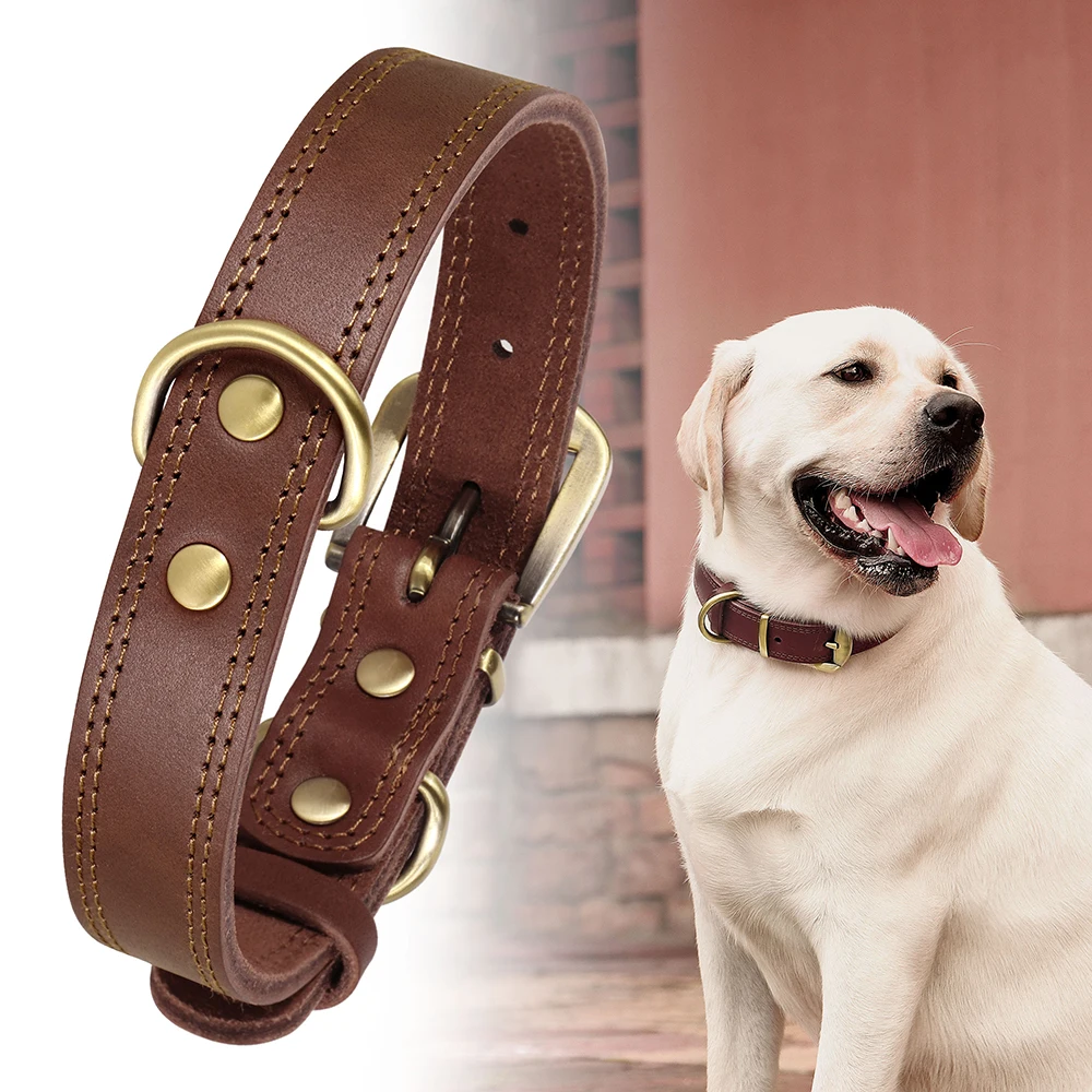 Genuine Leather Dog Collar Real Leather Pet Dogs Collars Necklace Durable For Small Large Dogs German Shepherd French Bulldog