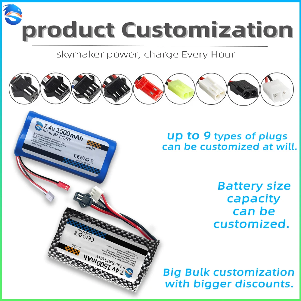 Skymaker 7.4V 2S 18650 1500mAh 充電式バッテリー 保護ボード付き wltoys MJX MN モデル UDI 車と船のアップグレードパーツ用