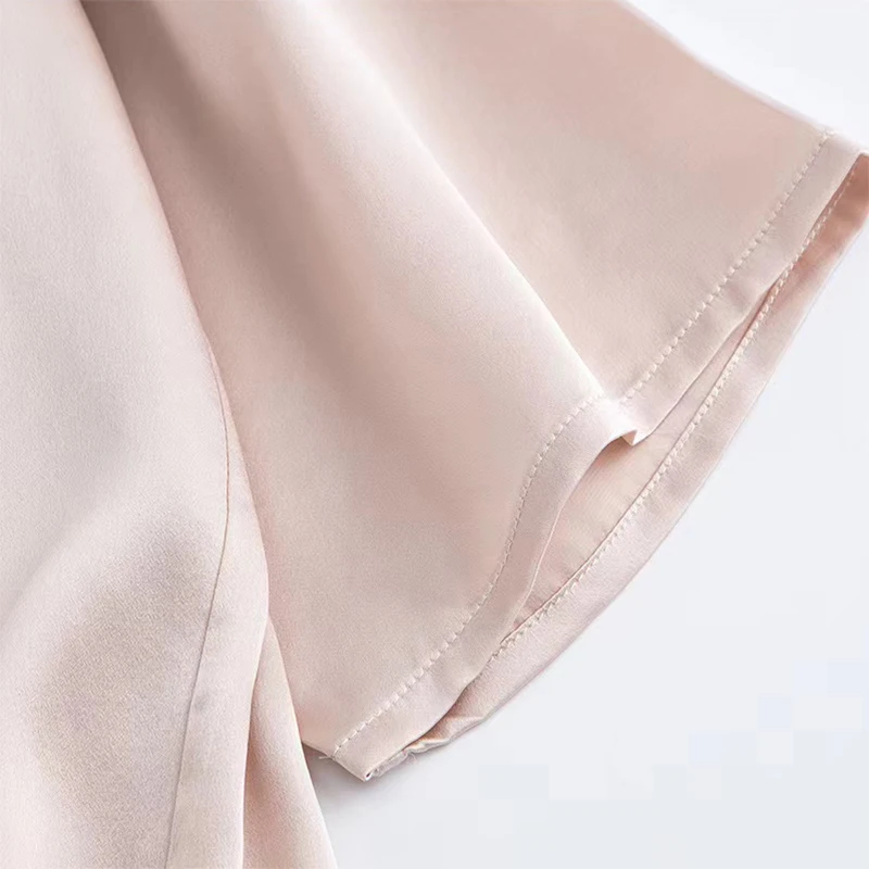 Women 100% Pure Mulberry Silk Charmeuse Silk V Neck Pajama Set Casual Loose Sleepwear Nightwear L XL SQ001