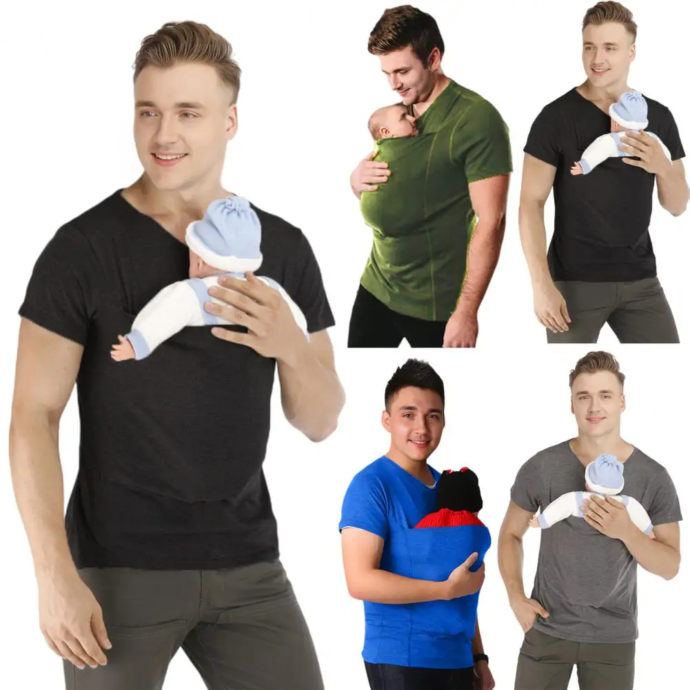 Sicherheits-Kängurutaschen-T-Shirt Babytrage Schwangerschaftskleidung Sommer Kurzarm Mutter-Vater-Oberteil zum Stillen Big Daddy Shirt