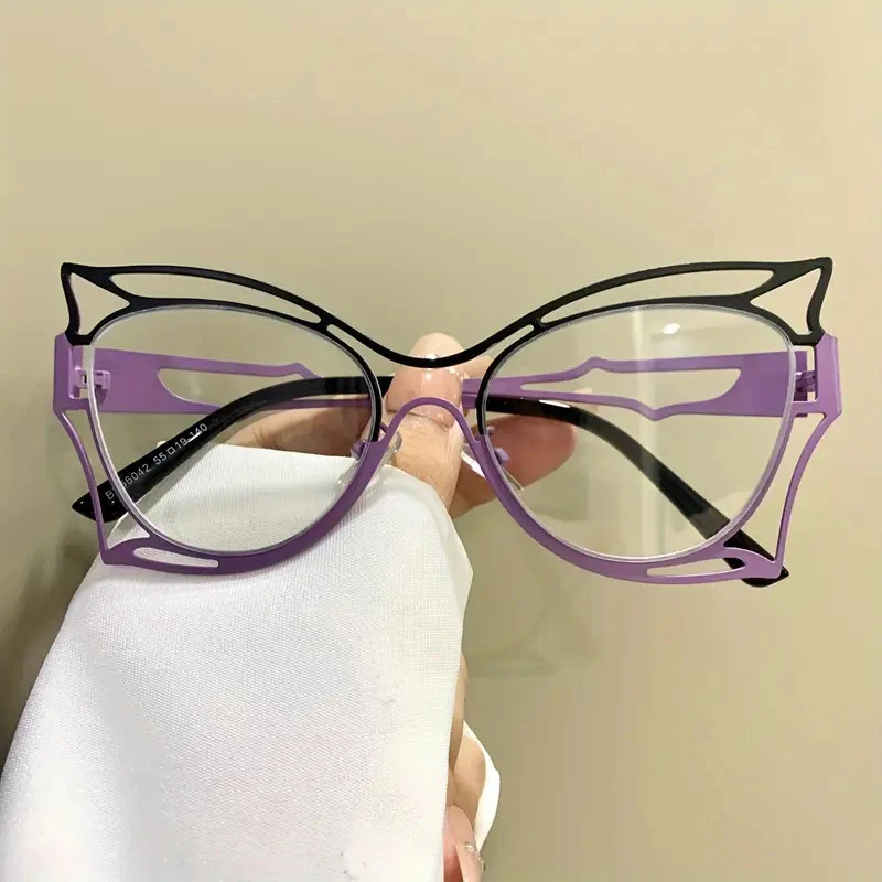 النساء الجوف فراشة معدنية مكافحة الضوء الأزرق نظارات القراءة التقدمية الاتجاه الإناث نظرة الموضة بالقرب من نظارات مد البصر البعيد