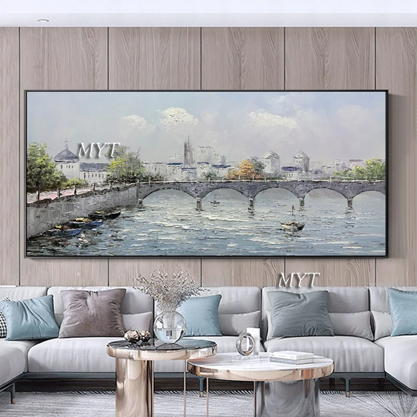 

High Quality Beautiful City By The Sea Landscape Oil Painting Showpiece For Home Decoration Wall Picture Modern Art No Framed