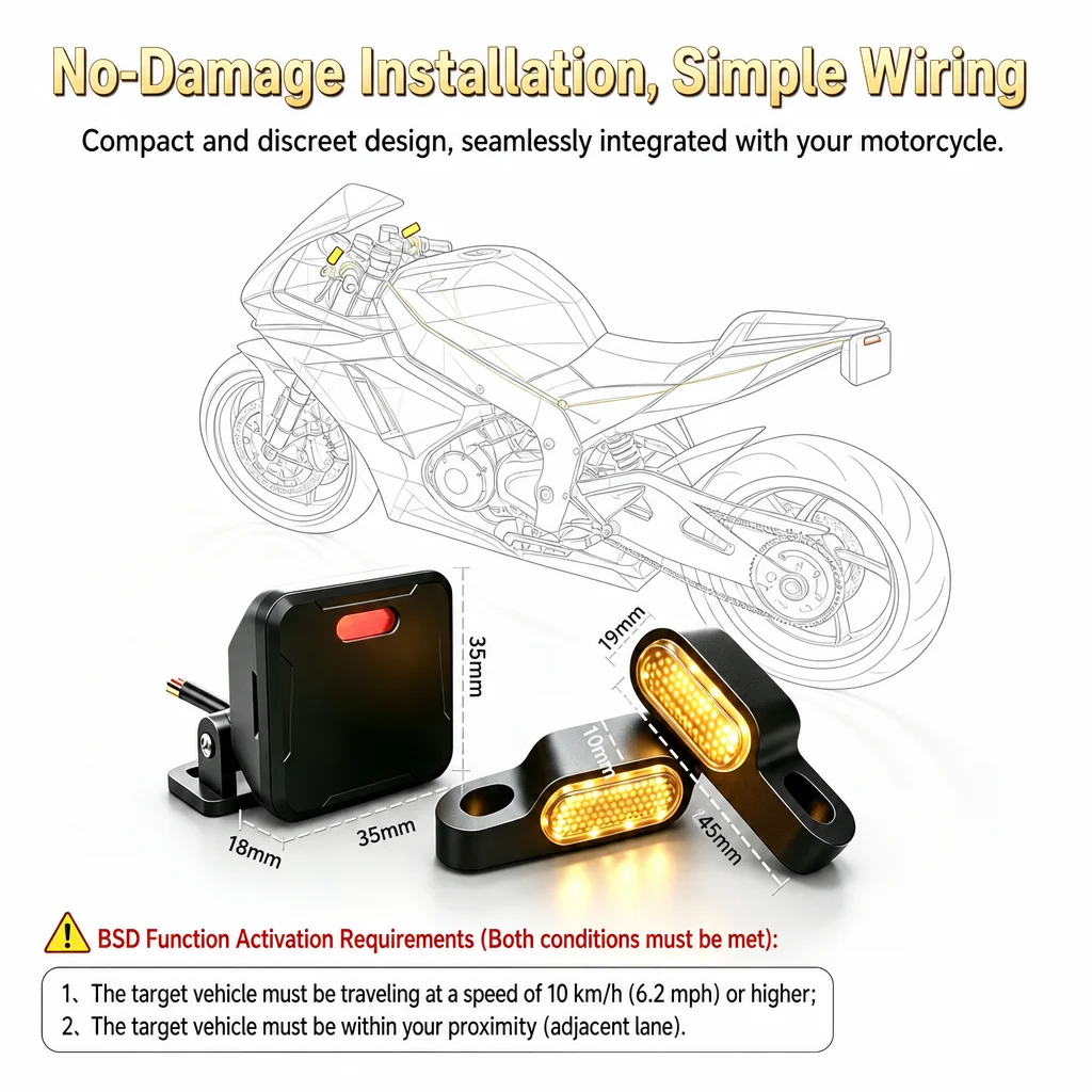 2026NEW Motorcycle Blind Spot Monitoring System 77GHz Radar Lane Change Alert Kit for BMW R GS Yamaha MT Kawasaki Z Universal