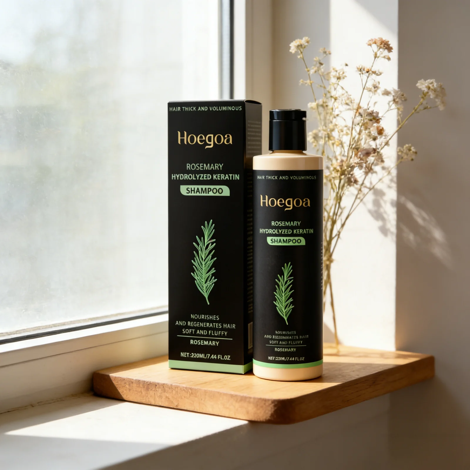 Champú de Queratina Hidrolizada con Romero Hoegoa, Fortalecedor, Limpiador, Ligero, Tratamiento para la Caída del Cabello, Champú para el Crecimiento del Cabello