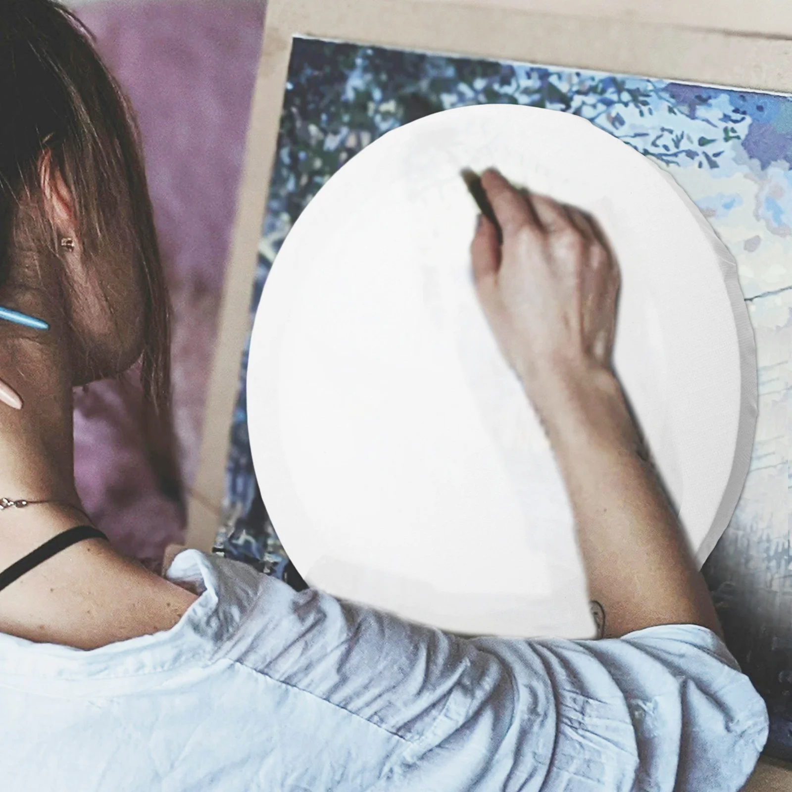 

2Pcs Round Mini Easel and Canvas Set Oil Painting Mini Boards for Acrylic Paint Small Stretched Frames for Artistic Use