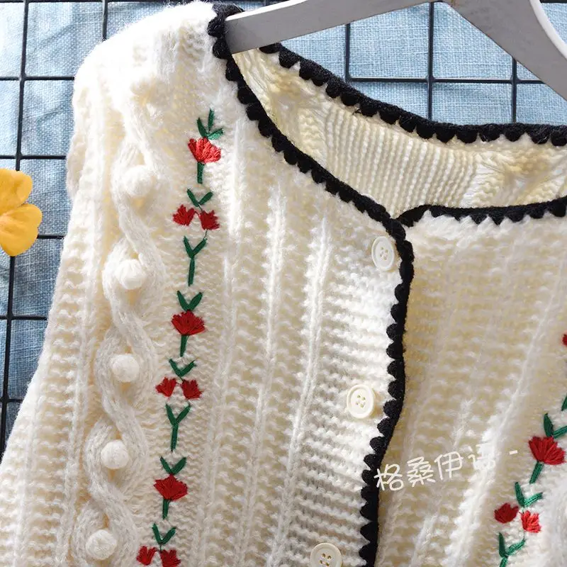 Embroidered knitted cardigan for women loose sweater Japanese sweet women soft glutinous long sleeve o neck sweater female tops