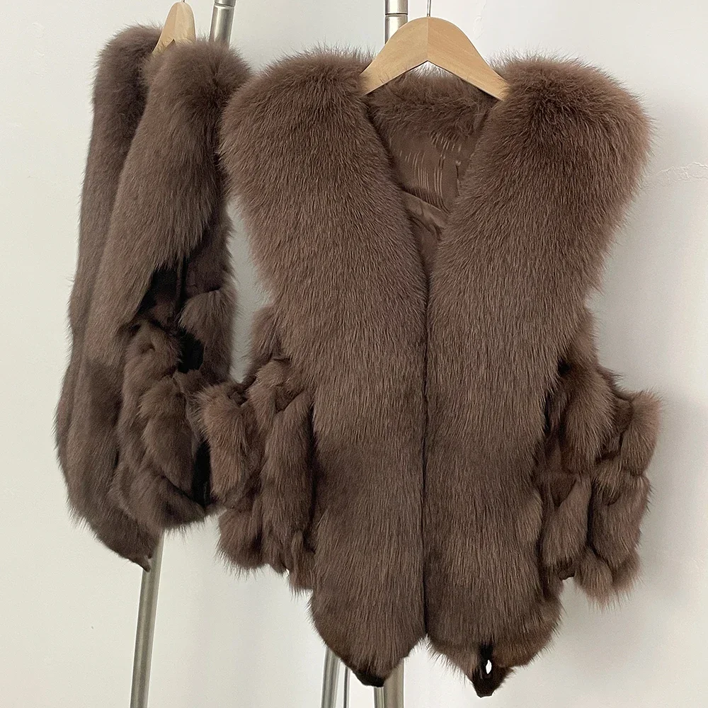 

Thick Natural Fox Fur Coat 2025 Autumn Winter Fashion Sleeveless Small Real Warm Fur Vest Short Stylish Parkas Stylish Women