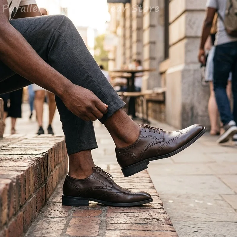 Men Brogue Derby Shoes Formal Wingtip Dress Shoes Classic Office Wedding Party Business Footwear Vintage Leather Shoes For Men view 5