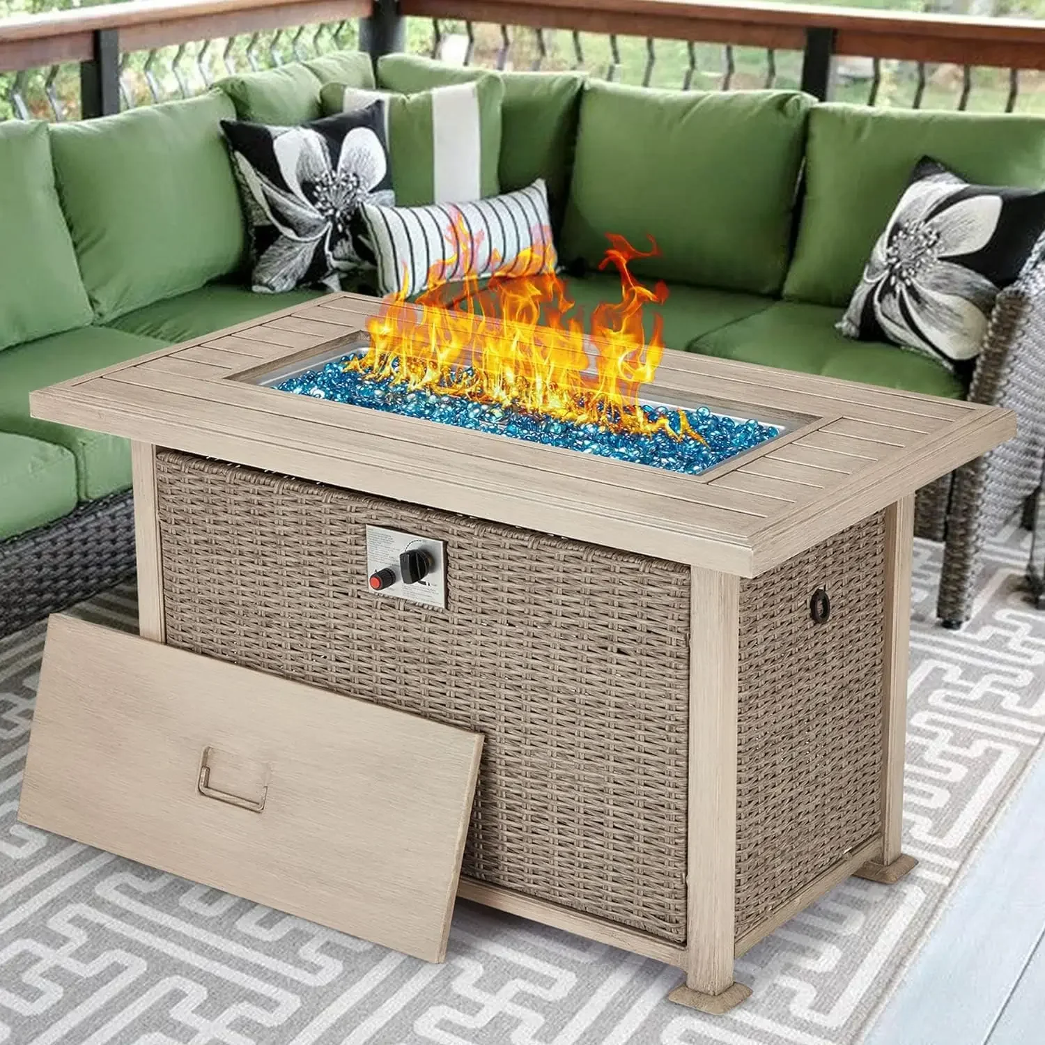 

Fire Pit Table,Auto-Ignition Gas Fire Pit Table with CSA Certification Rectangle Patio Fire Table with Aluminum Table Top