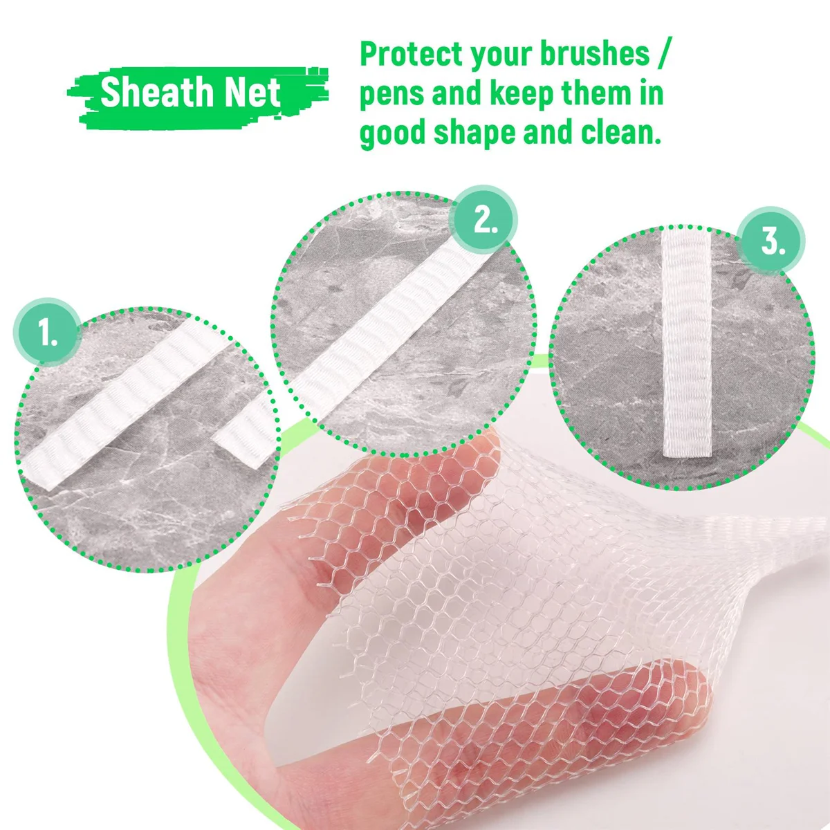 20-delige cosmetische make-upborstels bewakers mesh beschermers cover schede netto wit