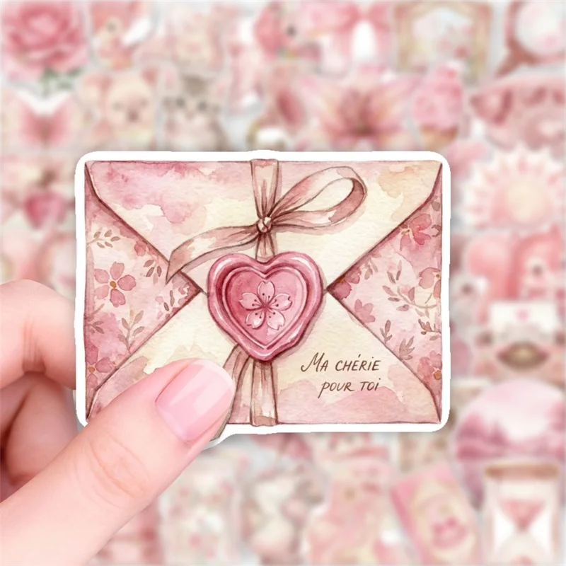 10/30/50PCS Retro Watercolor Pink Sticky PVC Sticker Colored DIY Laptop Luggage Skateboard Decoration Scrapbooking