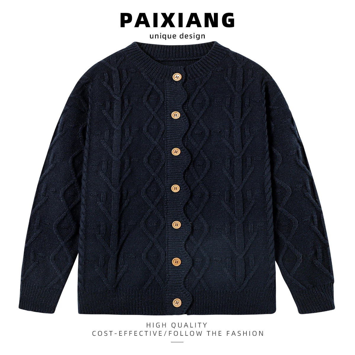 

Warm PAIXIANG Women's Loose Knitted Sweater Tibetan Blue Winter New Arrival Comfortable Long Sve round Ne Open Cardigan