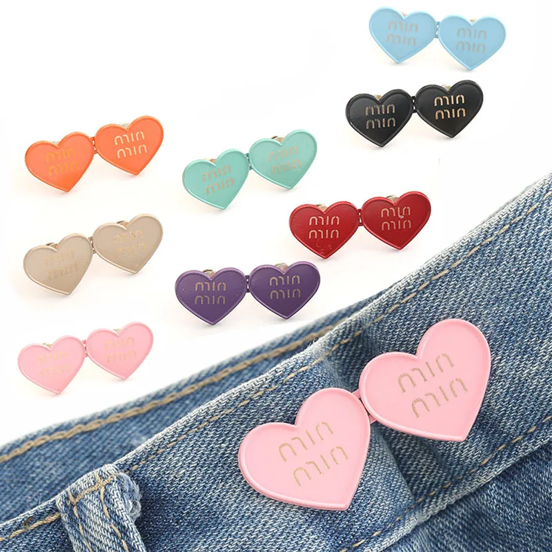 1PC Detachable Metal Heart Buttons Snap Fastener Pants Pin Button Sewing-Free Adjustable Waist Tighten Buckle For Jeans Pants