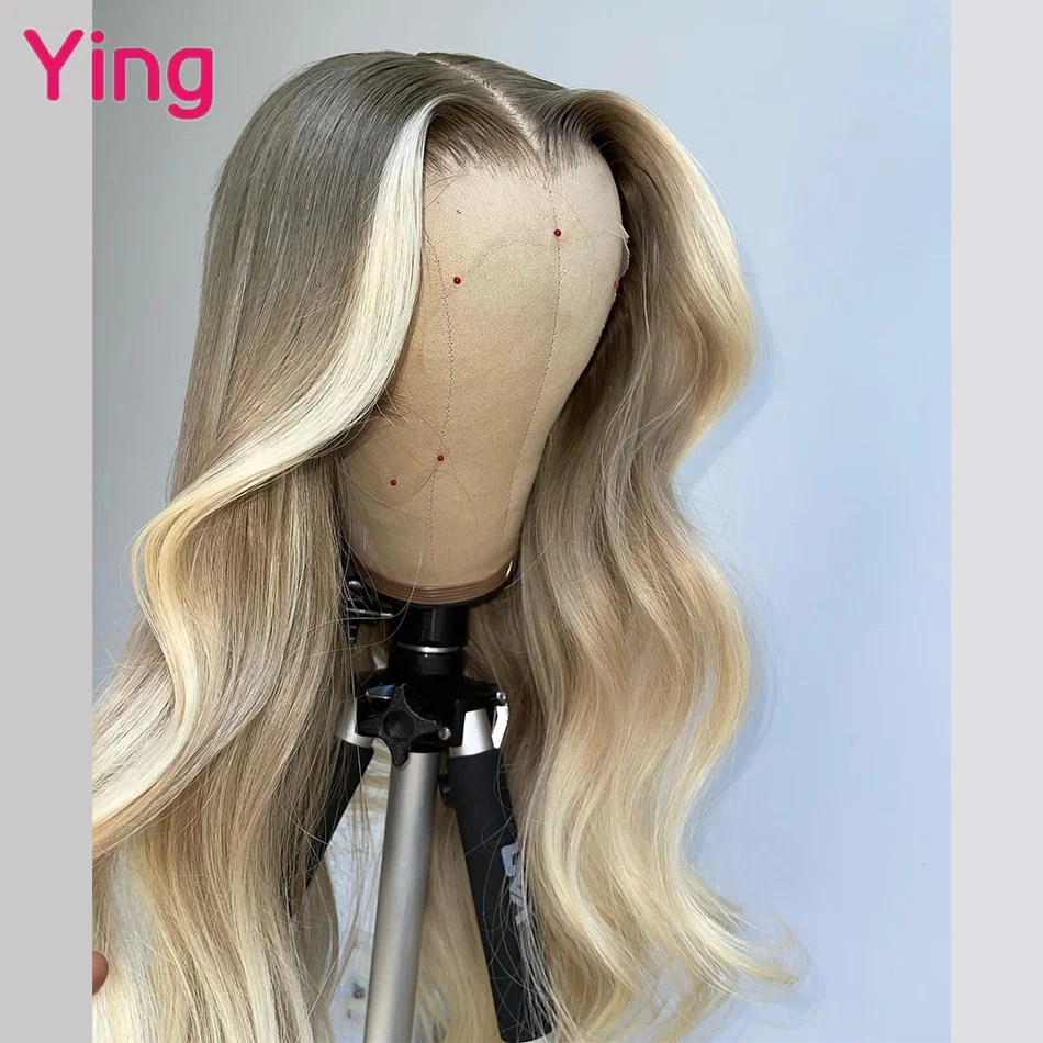 Grey Omber Colored Body Wave 13X6 Lace Frontal Wig Human Hair Wig Brazilian Remy 180% PrePlucked 30 Inch 13X4 Lace Front Wigs