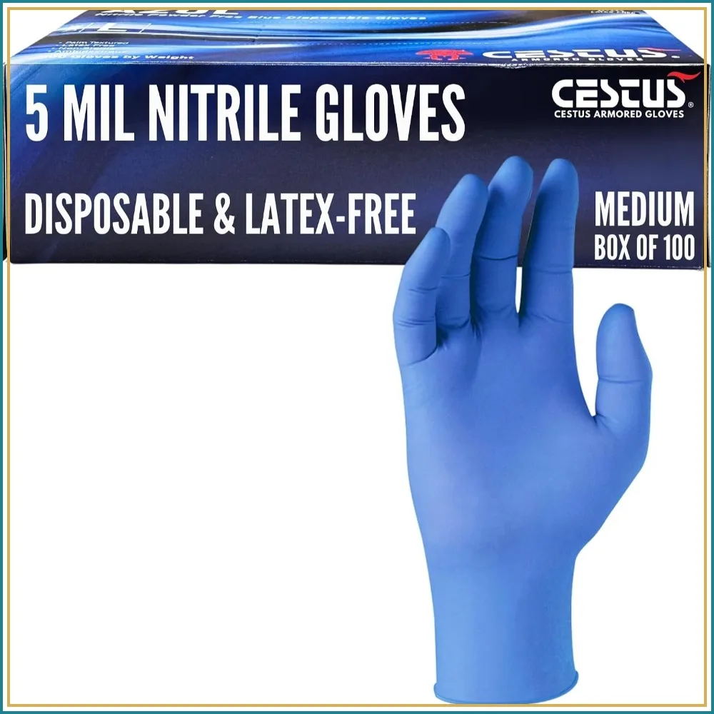 5 Mil Nitrile Gloves Disposable Latex Free, Chemical Resistant, Mechanic, Food Prep, Tattoo, Cleaning, Bulk