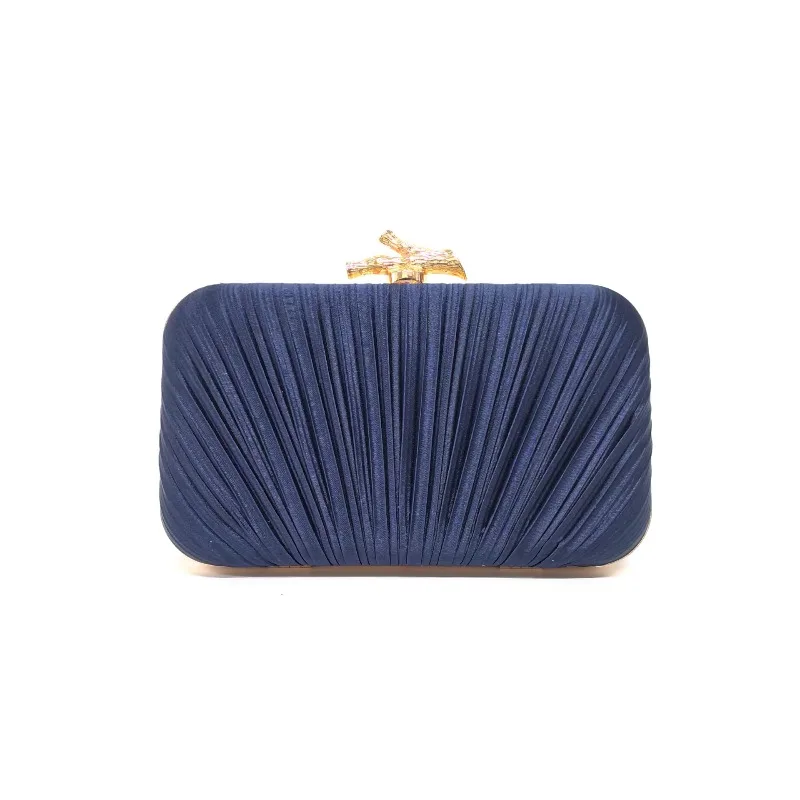 Elegant Lilac Shimmer Pleated Satin Clutch Purse, Gold Branch Bird Lock Hard Evening Bag for Bridal Wedding Cocktail Gala Party view 5