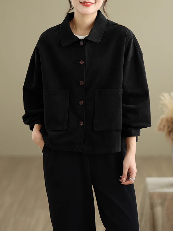 カジュアルなコットンワークウェア、またはジャケット、女性用、秋、大きいサイズ、ゆったりフィット、襟付き、長袖、オープンカーディガン、トップス、芸術的な斜め...