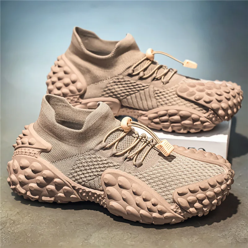 

Весенние мужские дышащие кроссовки-носки из трикотажа, повседневные уличные спортивные туфли на толстой подошве, молодежные модные массивные кроссовки