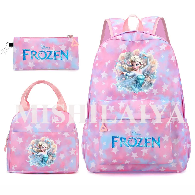 

New Kawaii Frozen Girls Kids 3Pcs Pen Lunch Bags Bookbags Women Teenagers Schoolbags Travel Laptop Rainbow Backpack