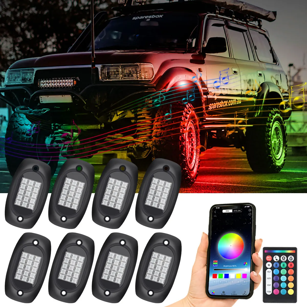 RGB Led Neon Lights Car Chassis Underbody Lights LED Rock Atmosphere Lamp for Jeep Off-Road Truck Auto Underglow Lamp App Remote