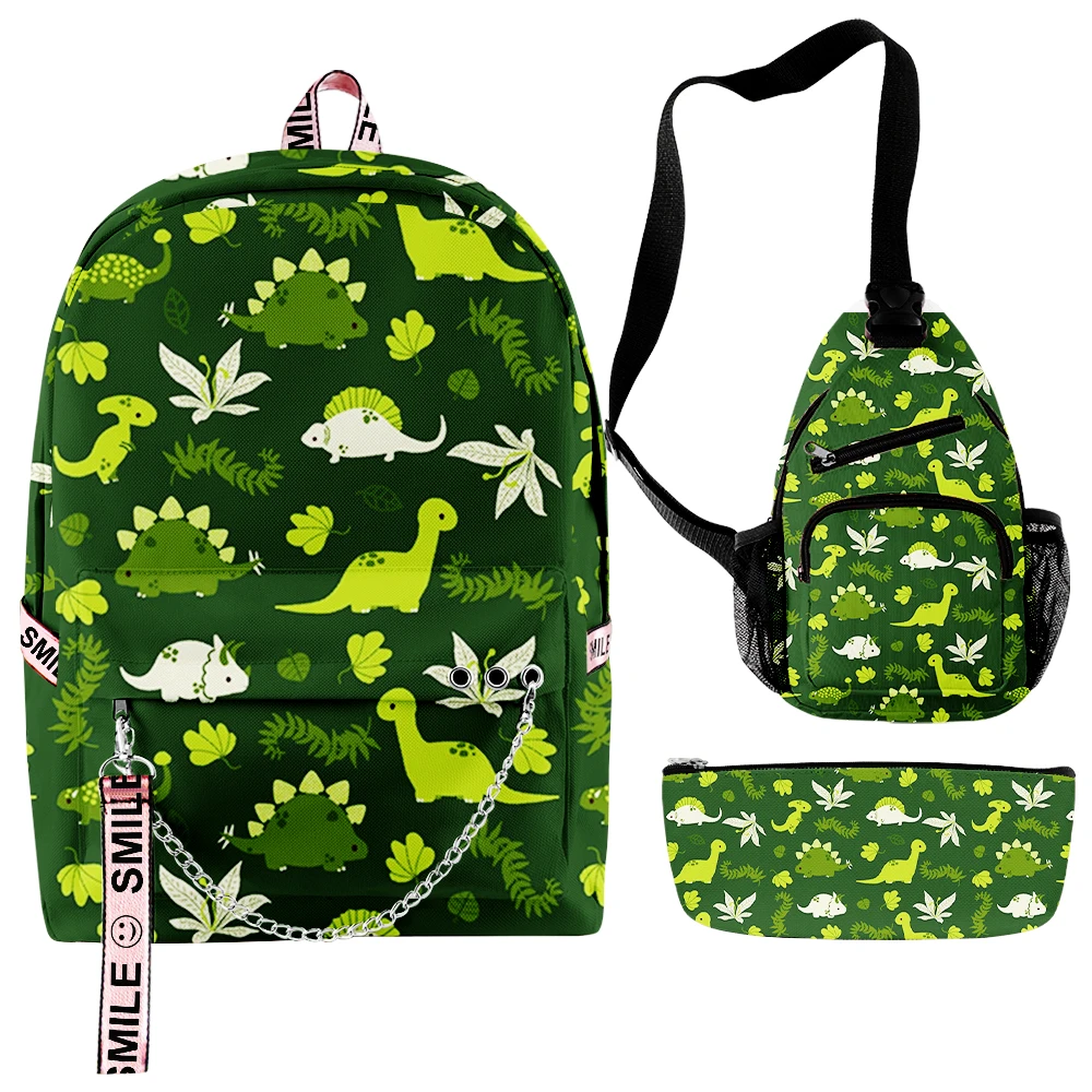 Harajuku Novelty Cool dinosaur 3D Print 3pcs/Set School Bags multifunction Travel Backpack Chest Bag Pencil Case