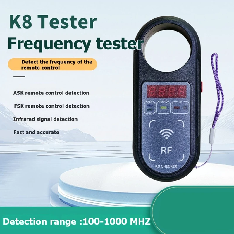 DT16 K 8 Tester Car Remote Control Frequency Meter 100-1000MHz, Infrared Signal Detection for Key Fob, Car Diagnostic Tool