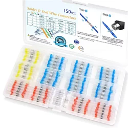 100/120/150PCS Solder Seal Wire Connectors Heat Shrink Butt Connectors, Waterproof Insulated Electrical Wire Terminals